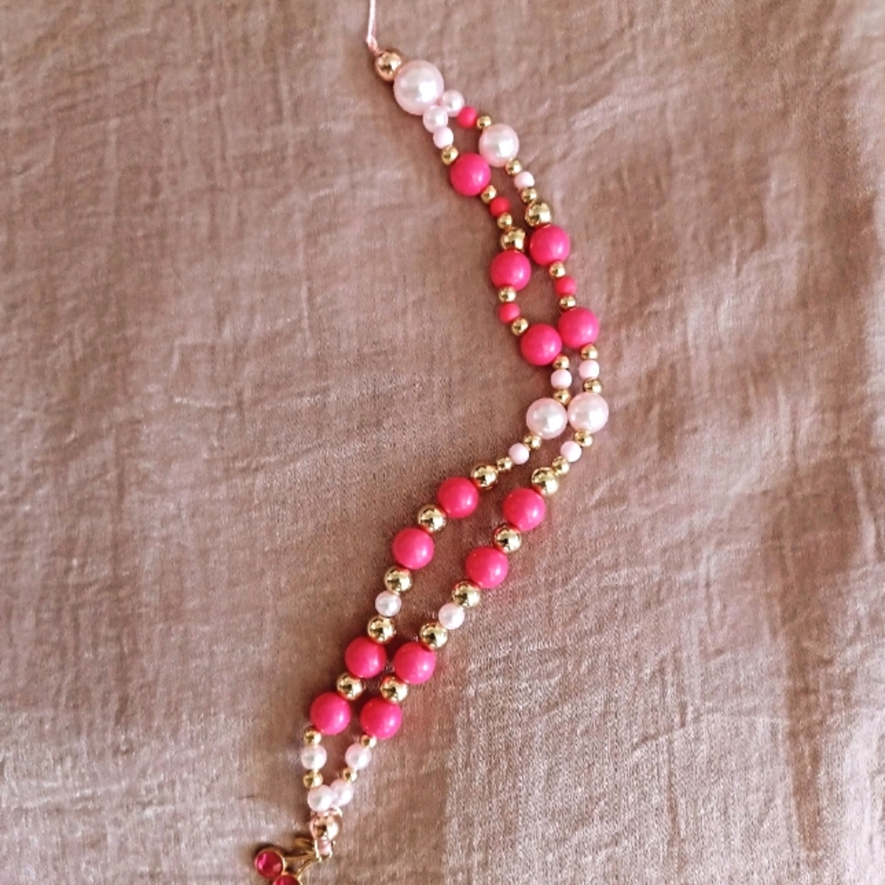 Elegant Pink and Gold Beaded Phone Charm